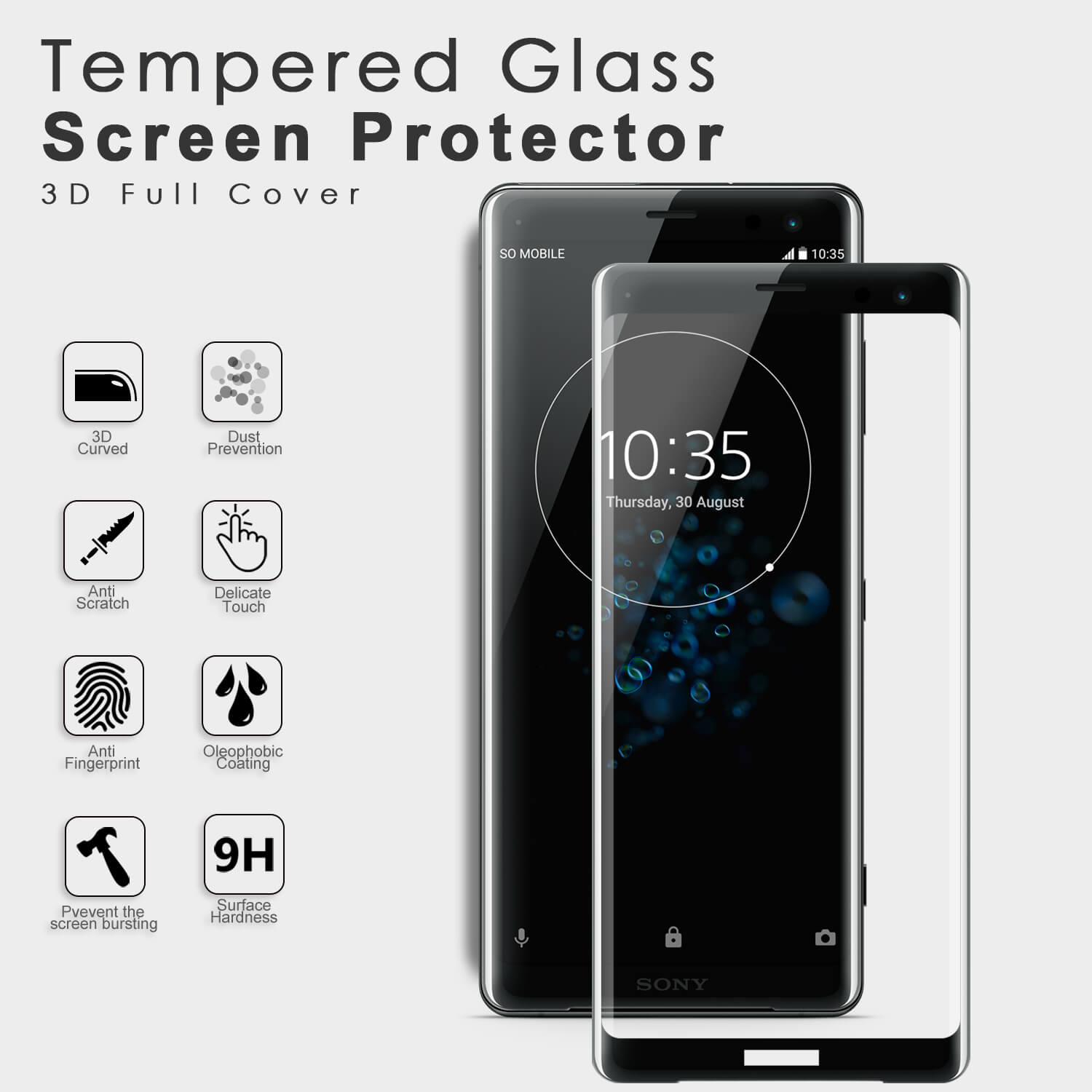 VMAX Sony Xperia XZ3 3D Curved Full Size Tempered Glass Screen Protector