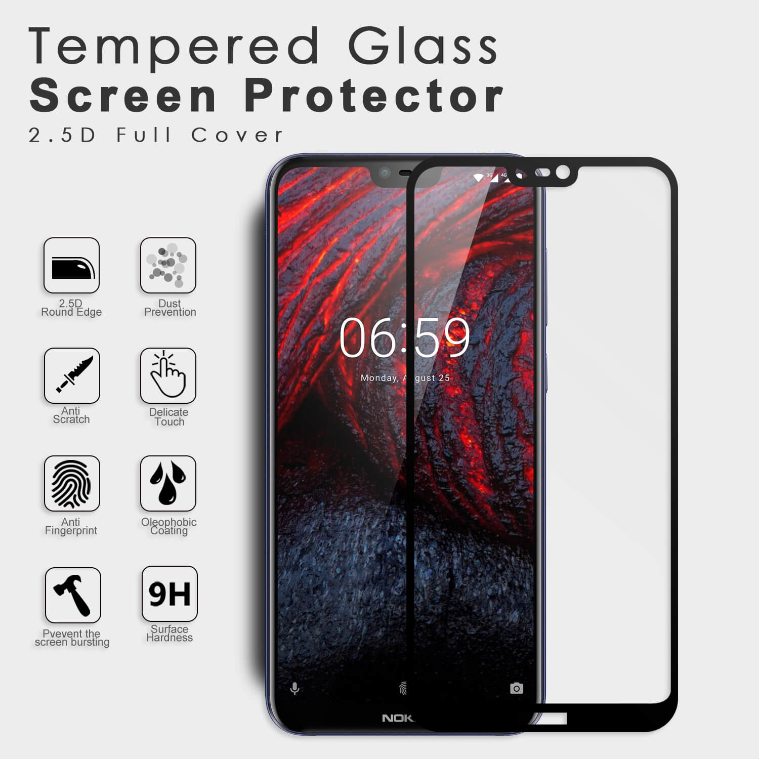 VMAX Nokia 6.1 Plus 2.5D Full Cover Tempered Glass Screen Protector