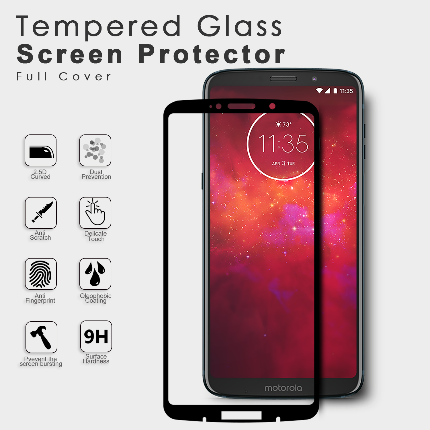 Moto Z3 Play Full Size Premium Mobile Phone Tempered Glass